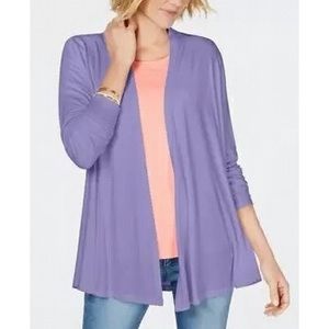 NWT Karen Scott lilac drape front cardigan